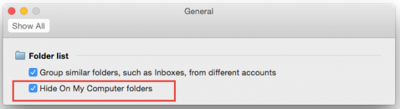 turn off favorites outlook for mac
